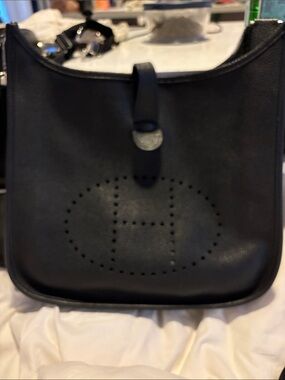 Hermes Style Evelyne Med Black Clemence Leather Handbag